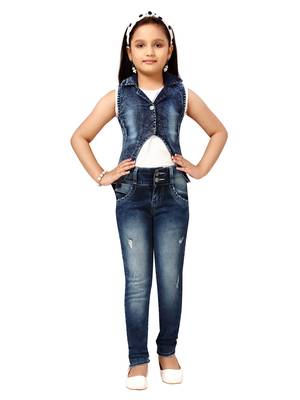 Blue plain cotton girls-jackets-coats 1