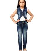 Blue plain cotton girls-jackets-coats