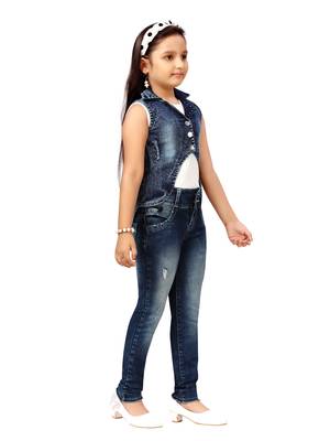 Blue plain cotton girls-jackets-coats 2