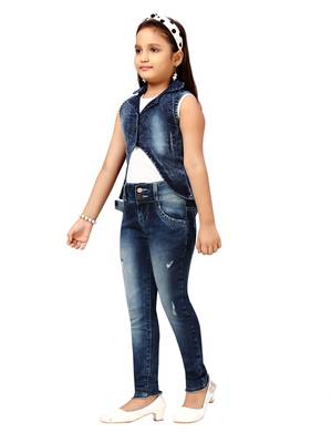Blue plain cotton girls-jackets-coats 3