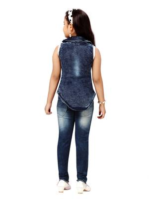 Blue plain cotton girls-jackets-coats 4