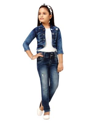 Blue plain cotton girls-jackets-coats 1