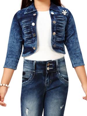 Blue plain cotton girls-jackets-coats 5