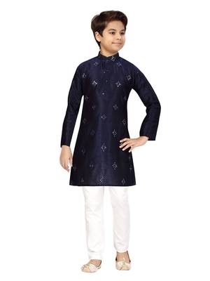 Blue plain silk boys-kurta-pyjama 1