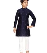 Blue plain silk boys-kurta-pyjama