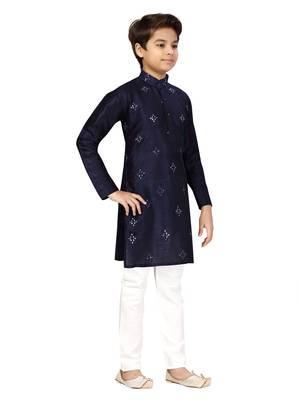 Blue plain silk boys-kurta-pyjama 2