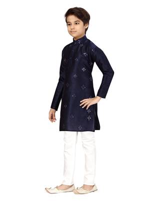 Blue plain silk boys-kurta-pyjama 3