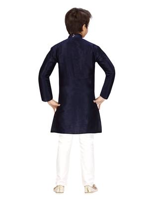 Blue plain silk boys-kurta-pyjama 4