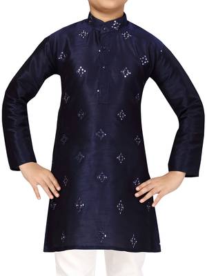 Blue plain silk boys-kurta-pyjama 5