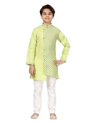 Green plain cotton boys-kurta-pyjama 1