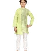 Green plain cotton boys-kurta-pyjama