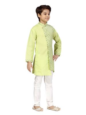 Green plain cotton boys-kurta-pyjama 2