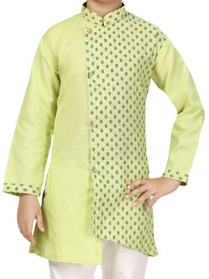 Green plain cotton boys-kurta-pyjama 5