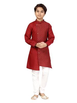 Maroon plain cotton boys-kurta-pyjama 1