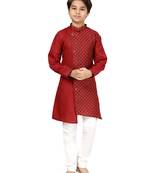 Maroon plain cotton boys-kurta-pyjama