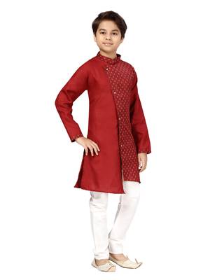 Maroon plain cotton boys-kurta-pyjama 2