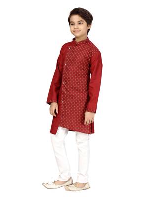 Maroon plain cotton boys-kurta-pyjama 3