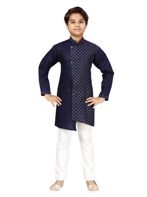Blue plain cotton boys-kurta-pyjama 1