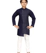 Blue plain cotton boys-kurta-pyjama