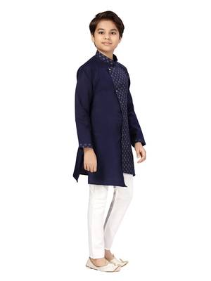 Blue plain cotton boys-kurta-pyjama 2