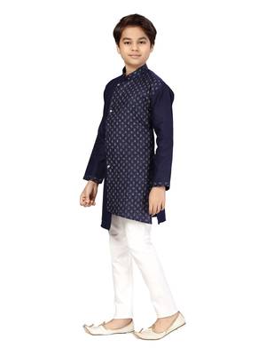 Blue plain cotton boys-kurta-pyjama 3