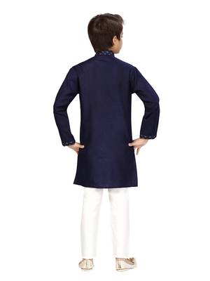 Blue plain cotton boys-kurta-pyjama 4