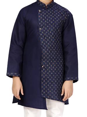 Blue plain cotton boys-kurta-pyjama 5