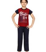 Maroon plain cotton boys-suit
