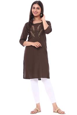 Brown embroidered rayon kurtas-and-kurtis 1