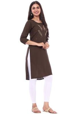 Brown embroidered rayon kurtas-and-kurtis 2