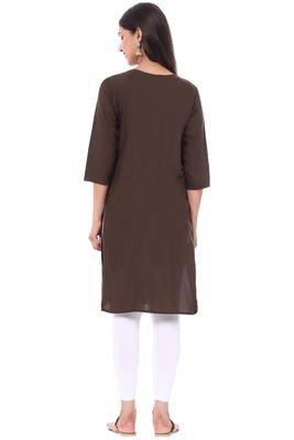 Brown embroidered rayon kurtas-and-kurtis 3