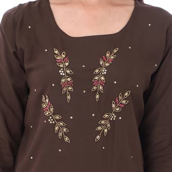Brown embroidered rayon kurtas-and-kurtis 4