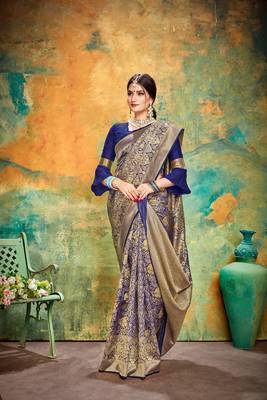 NAVY BLUE RICH art silk saree AND HEAVY RICH PALLU WITH BLOUSE 1