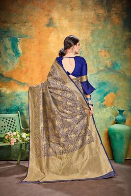NAVY BLUE RICH art silk saree AND HEAVY RICH PALLU WITH BLOUSE 2