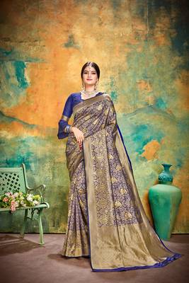 NAVY BLUE RICH art silk saree AND HEAVY RICH PALLU WITH BLOUSE 4