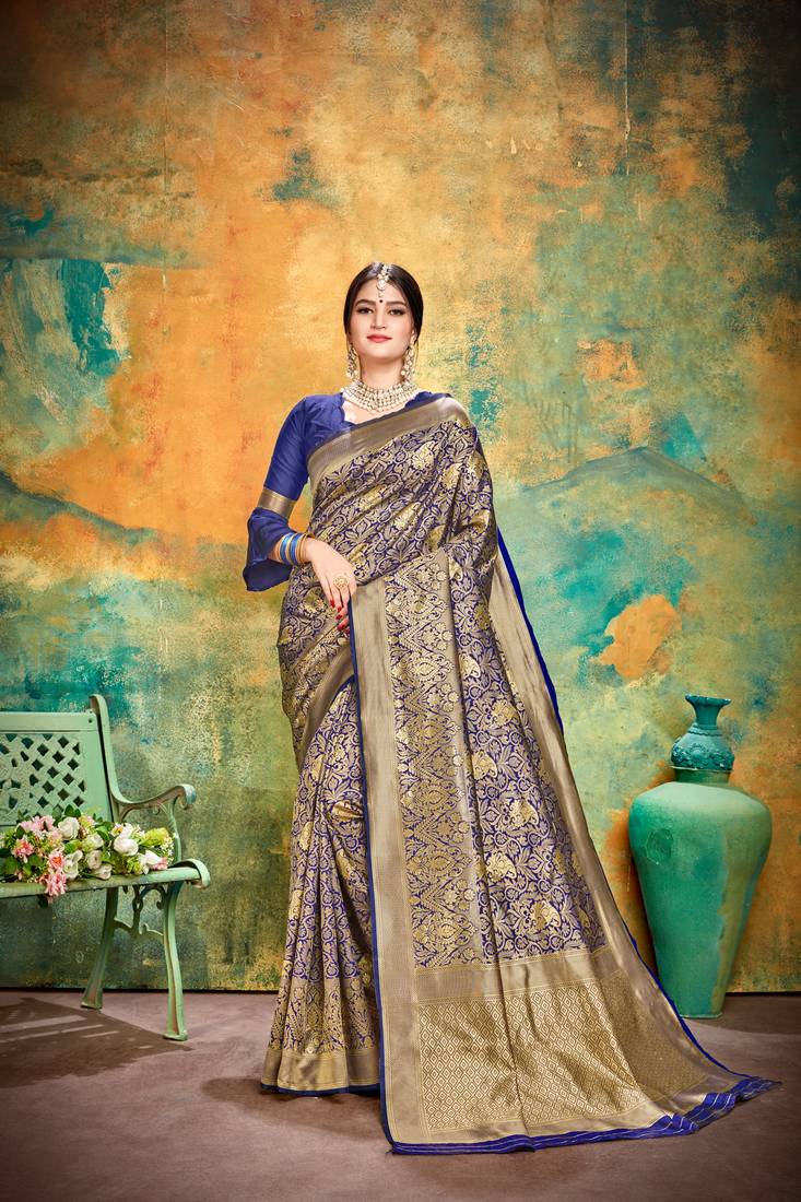 NAVY BLUE RICH art silk saree AND HEAVY RICH PALLU WITH BLOUSE
