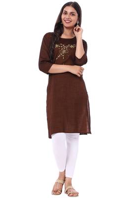 Brown embroidered rayon kurtas-and-kurtis 1