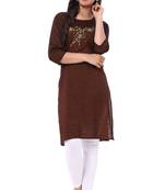 Brown embroidered rayon kurtas-and-kurtis