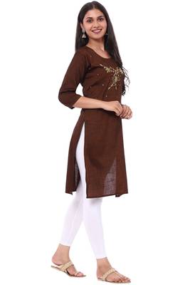 Brown embroidered rayon kurtas-and-kurtis 2