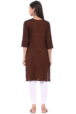 Brown embroidered rayon kurtas-and-kurtis 3