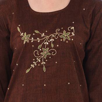 Brown embroidered rayon kurtas-and-kurtis 4