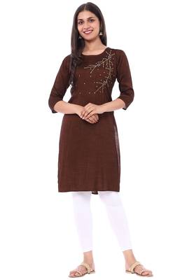 Brown embroidered rayon kurtas-and-kurtis 1