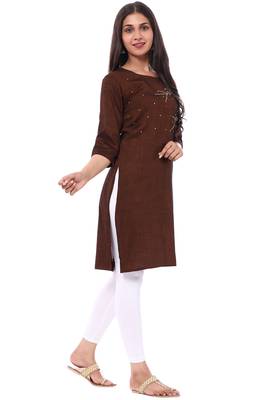 Brown embroidered rayon kurtas-and-kurtis 2