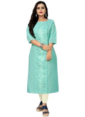 Light-green embroidered cotton embroidered-kurtis 1