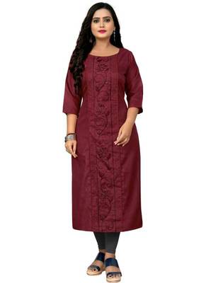 Maroon embroidered cotton embroidered-kurtis 1