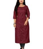 Maroon embroidered cotton embroidered-kurtis