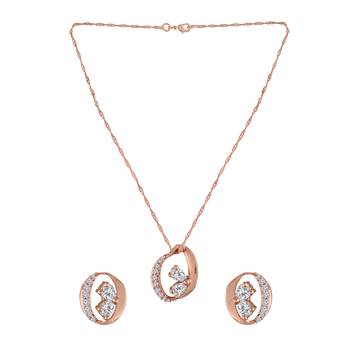 Rose Gold Plated Glittering American Diamond CZ Zircon Chain Pendent Necklace Set 4