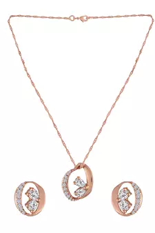 Rose Gold Plated Glittering American Diamond CZ Zircon Chain Pendent Necklace Set