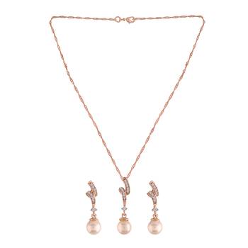 Rose Gold Plated Glittering American Diamond CZ Zircon Chain Pendent Necklace Set 4