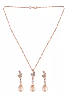 Rose Gold Plated Glittering American Diamond CZ Zircon Chain Pendent Necklace Set